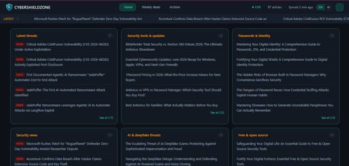 Tangkapan layar homepage CyberShield Zone, portal edukasi keamanan siber