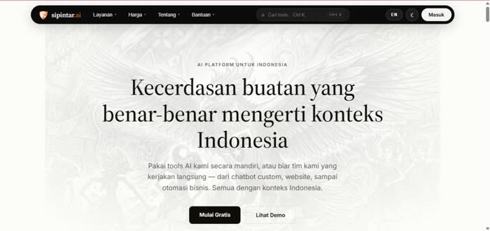 Tangkapan layar homepage SiPintar.ai, platform AI untuk UMKM Indonesia